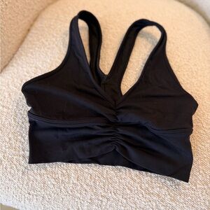 ALO Yoga Black Ruched V-Front Sports Bra